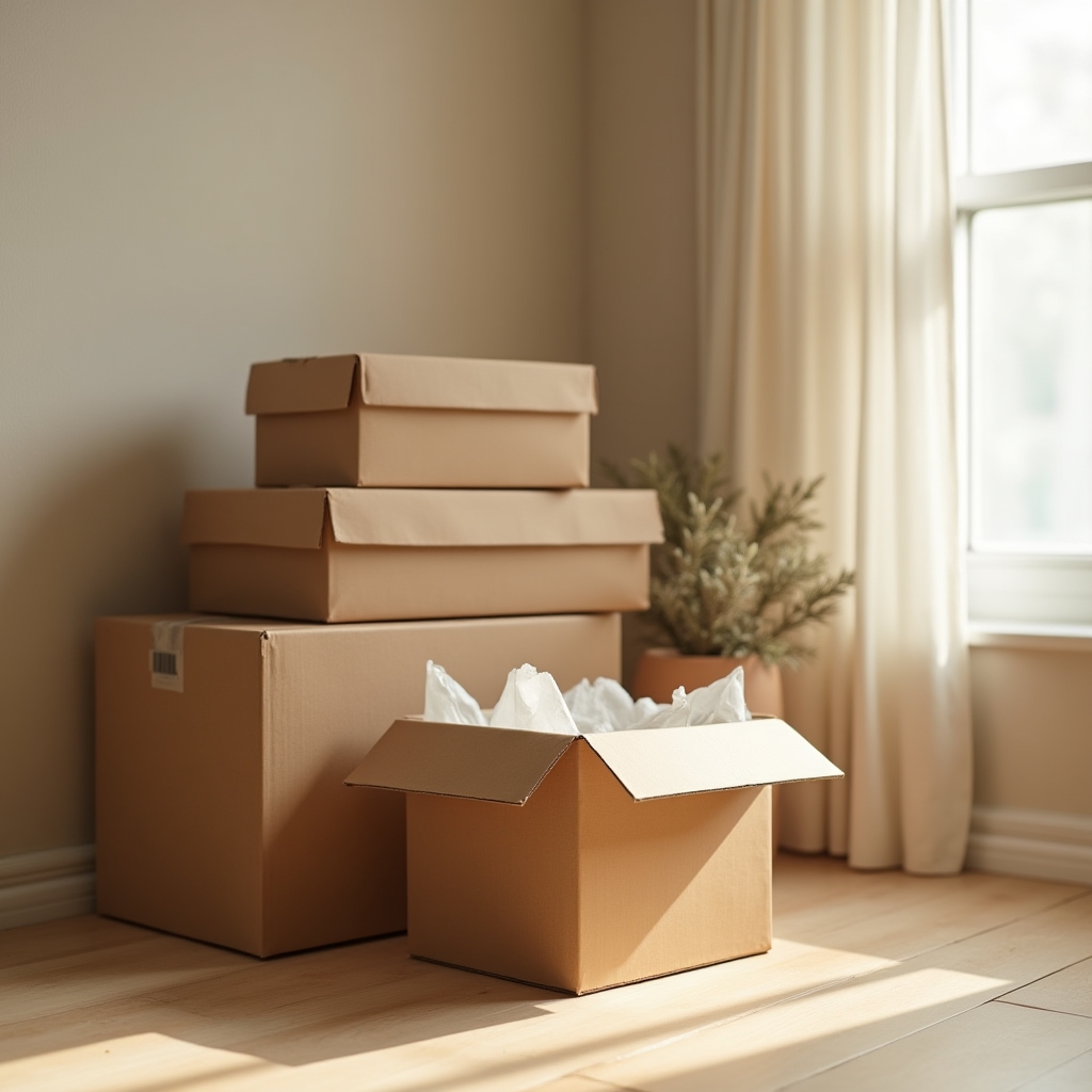 Gestapelte Abo-Boxen in einem Wohnzimmer
